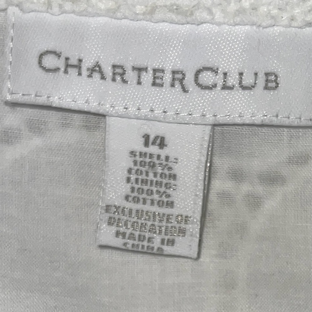 Charter Club Size 14 White Eyelet Cotton Blouse Ruffle V-Neck 3/4 Sleeve Lined - Picture 10 of 10